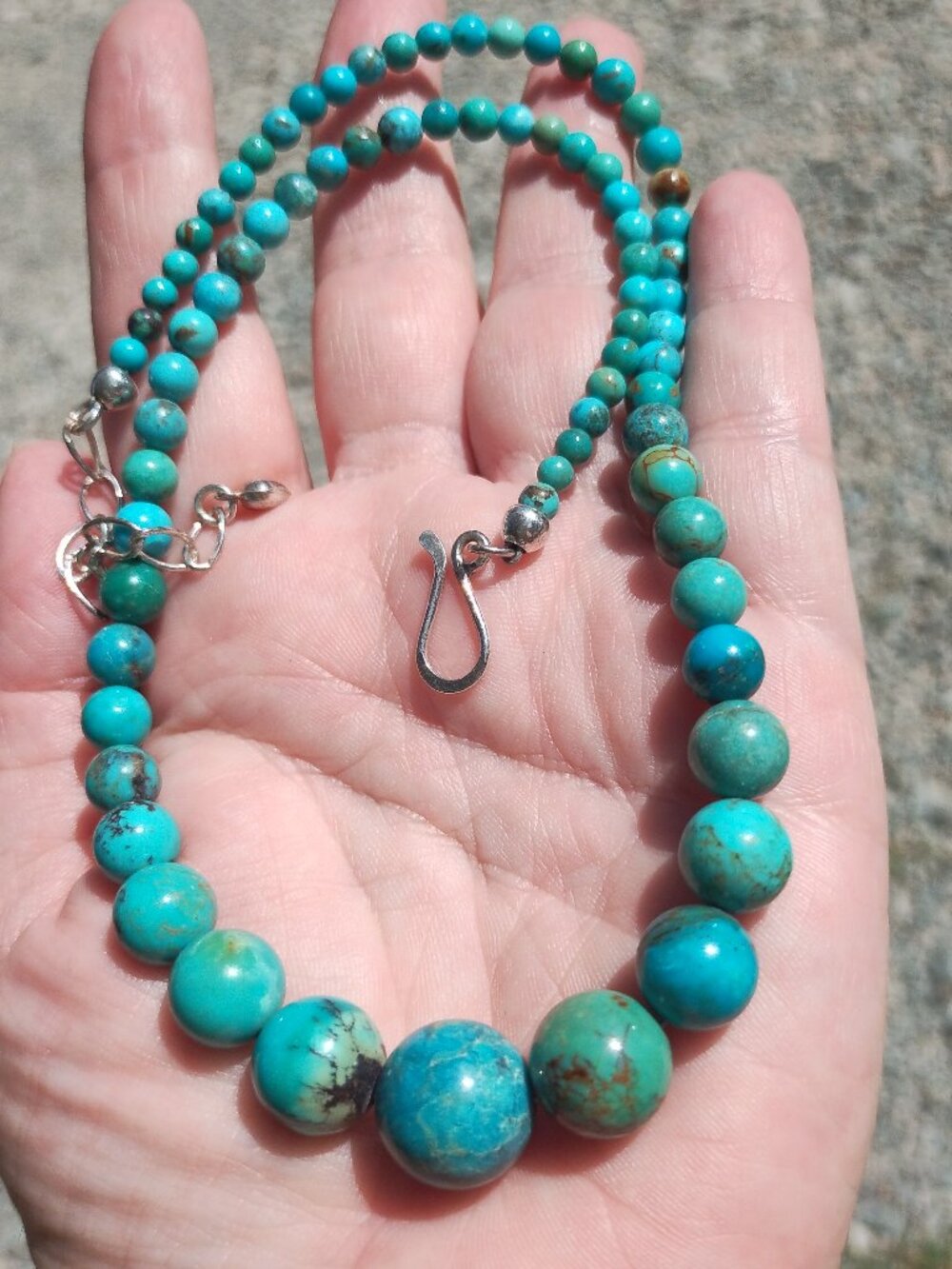 Jay King DTR graduated Turquoise necklace 925 Sterling Silver